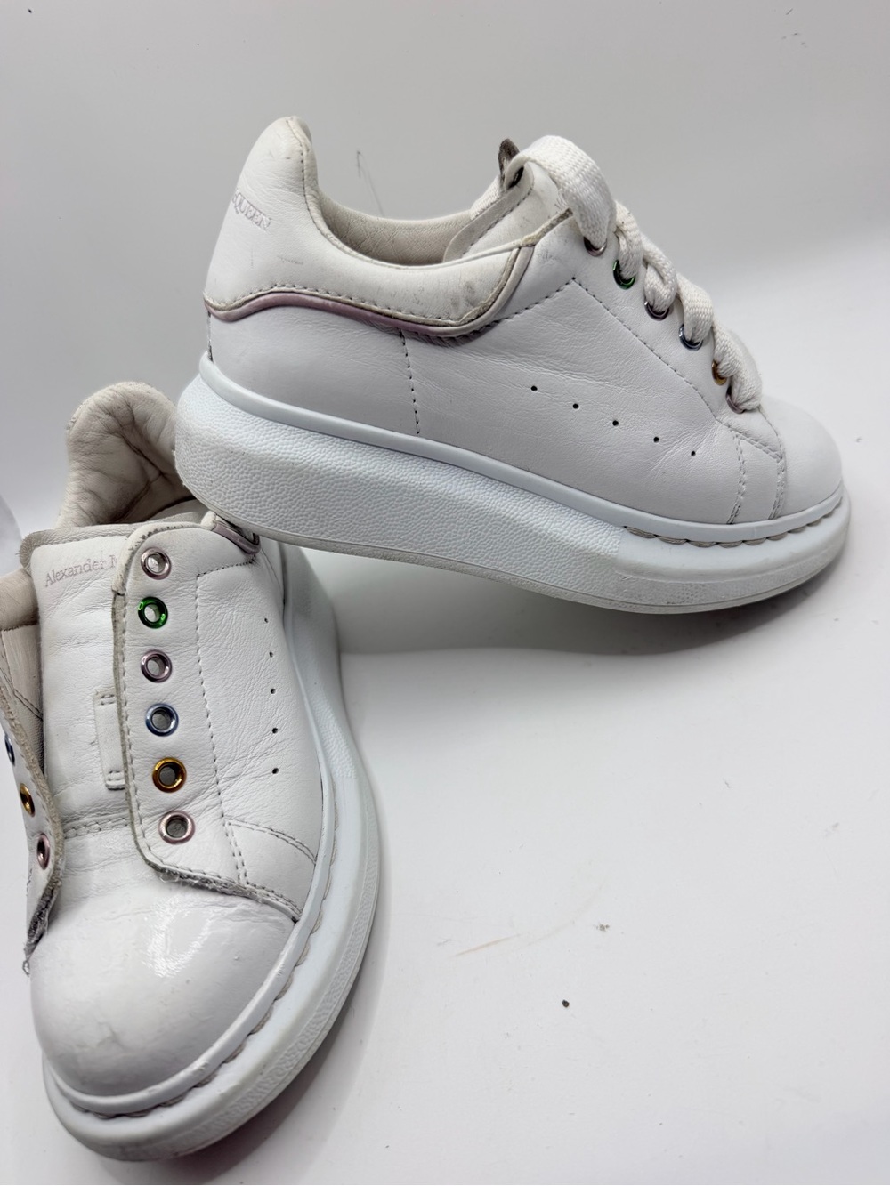 Alexander McQueen White Kids Platform Sneakers with Multicolor Eyelets